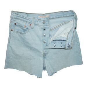 Levi’s Ribcage High Rise Denim Shorts Women’s 29 Light Wash Button Fly Raw Hem